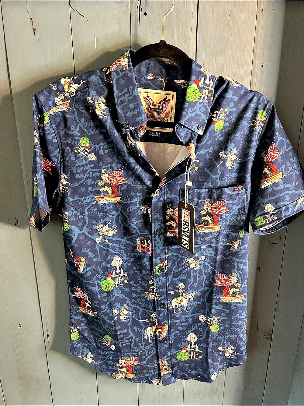 RSVLTS x The Forefather Men's George Washington Button Down S/L Shirt Blue XS